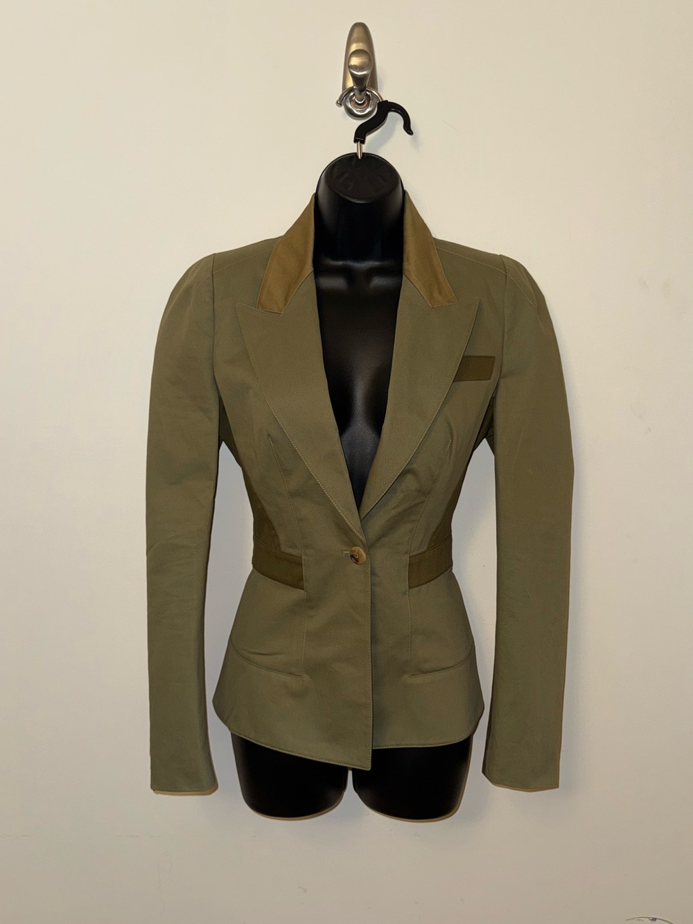 Alexander McQueen Vintage Khaki Structured Blazer with Contrast Panels (2011)